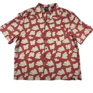 prAna Button Down Mens Medium Red Abstract Print Relaxed Fit‎ Tencel Hemp Shirt